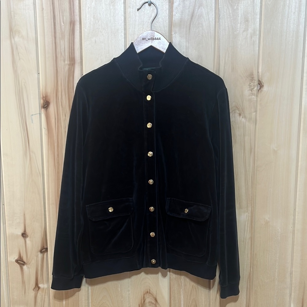 Lauren Ralph Lauren Black‎ Velvet Track Sweater Size XL